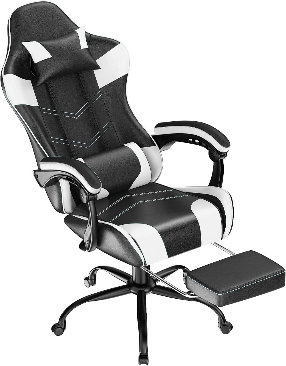 Gaming Chair with Footrest, Ergonomic Video Game Chair for Adults, White | PU...