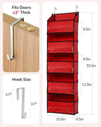 ULG 1 Pack Over The Door Organizer – 5 Shelf Door Organizer Hanging & 10 Side Pockets, Reinforced 44LB Capacity Hanging Organizer, Behind The Door Storage for Bedroom, Nursery, Christmas (Red)