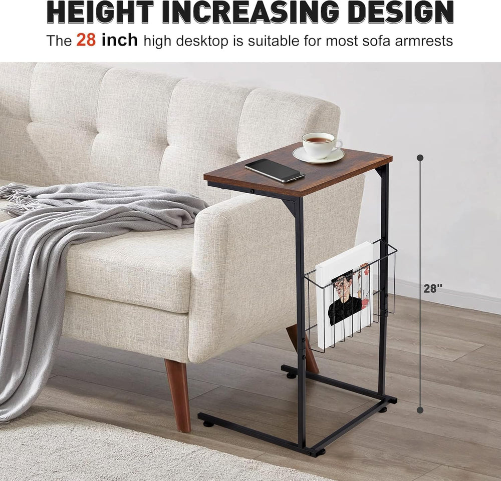 HOMREST End Table, Small Narrow Sofa Table for Couch and Recliner,C Shaped Si...