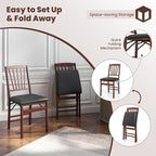 COSTWAY Folding Dining Chairs Set of 2, Upholstered Wooden Dining Room Chairs with PVC Padded Seat, Solid Wood Frame and 400LBS Capacity for Kitchen Apartment (Black & Brown)
