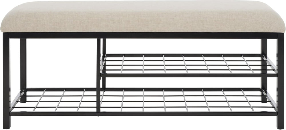 SAFAVIEH Home Collection Milligan Cream/Black Open Shelf Bench with Cushion