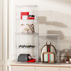 Purse Storage Organizer for Closet 3 Packs Clear Handbag Storage Organizer Acrylic Display Case with Adjustable Divider for Collectibles, Stackable Bag Organizer for Wallet, Figure, XXX-Large