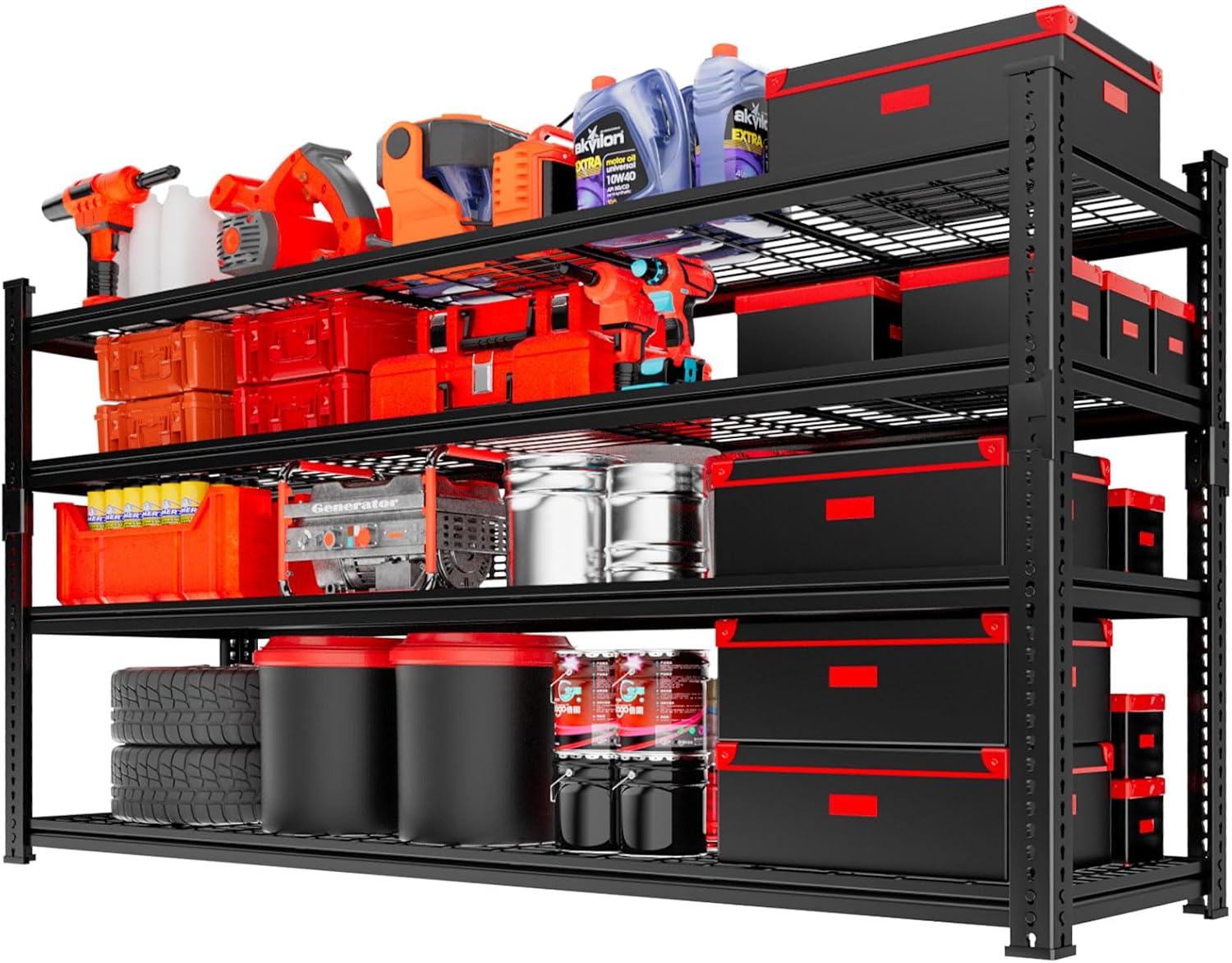 Storage Shelves, Garage Shelving Heavy Duty 2640LBS Capacity, 60"L x 24"W x 60"H Adjustable Metal Shelving Organizer Wire Rack, 4 Tier Utility Shelf Unit for Pantry Closet Warehouse Organization