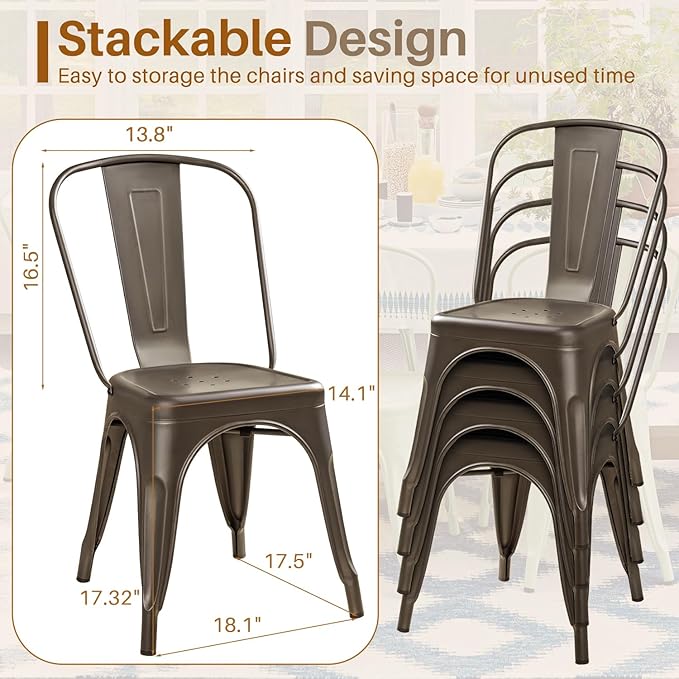 Furmax Metal Dining Chair Indoor Outdoor Use Stackable Classic Trattoria Chai...
