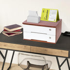 2-Tier Desktop Storage Box with Lockable Drawer, Wooden Desk Organizer for Office Supplies, Flat File Cabinet, Minimalist Design for Home & Office Use(Walnut+White)
