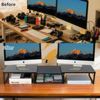 OPNICE Dual Monitor Stand Riser, Desk Organizer with Drawer, Office Desk Organizers and Accessories, Office Workspace Organization, Computer Monitor Stand for Laptop, Printer (Black)