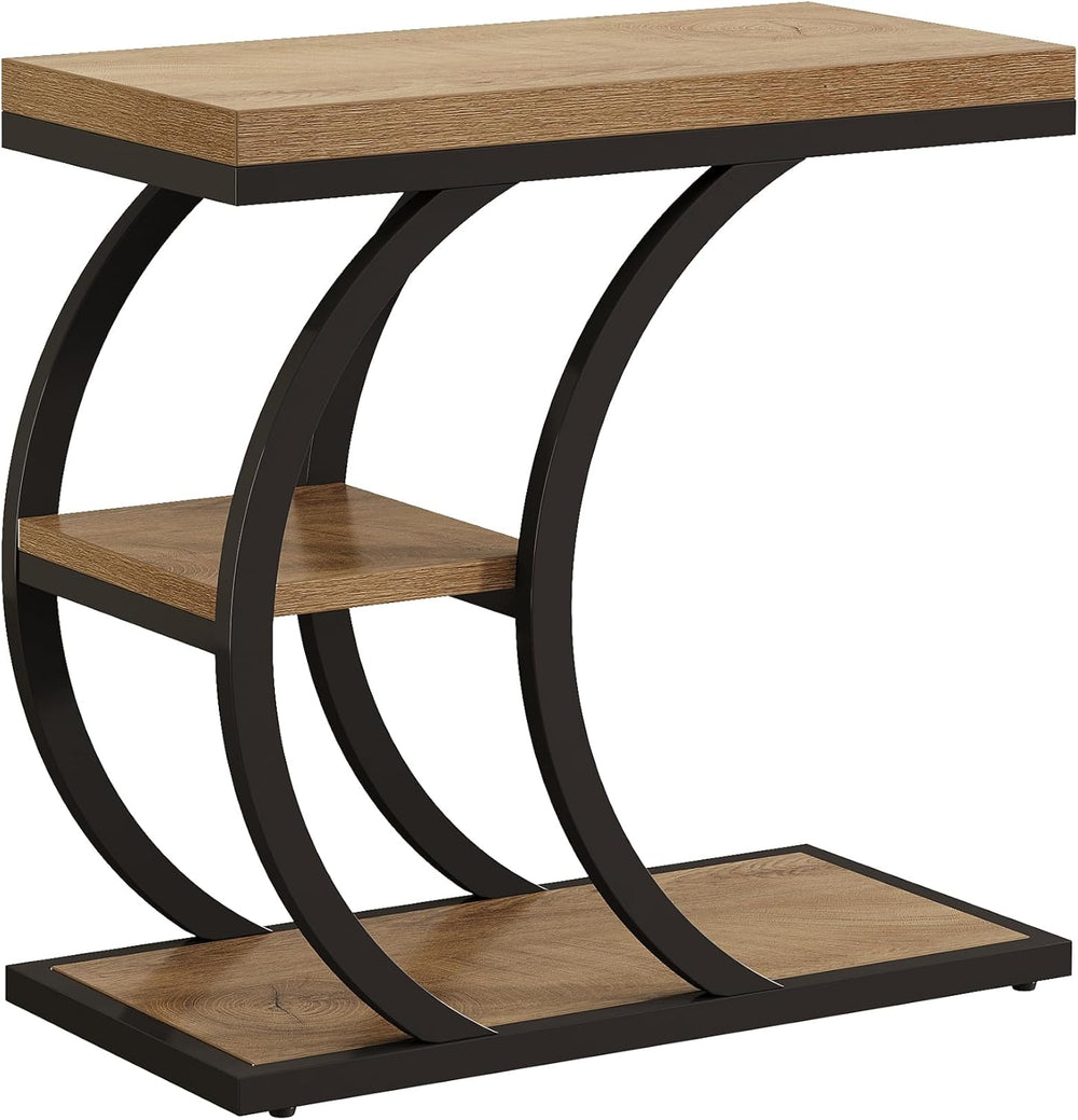 Tribesigns End Table for Living Room, 3-Tier Narrow Wood Couch C-Shaped Side ...