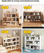 Wooden Extendable Shelf Bookcase - 3-Tier Ladder Short Bookshelf for, Multi-Scene Use for Living Room, Bedroom, Home Office (Oak)