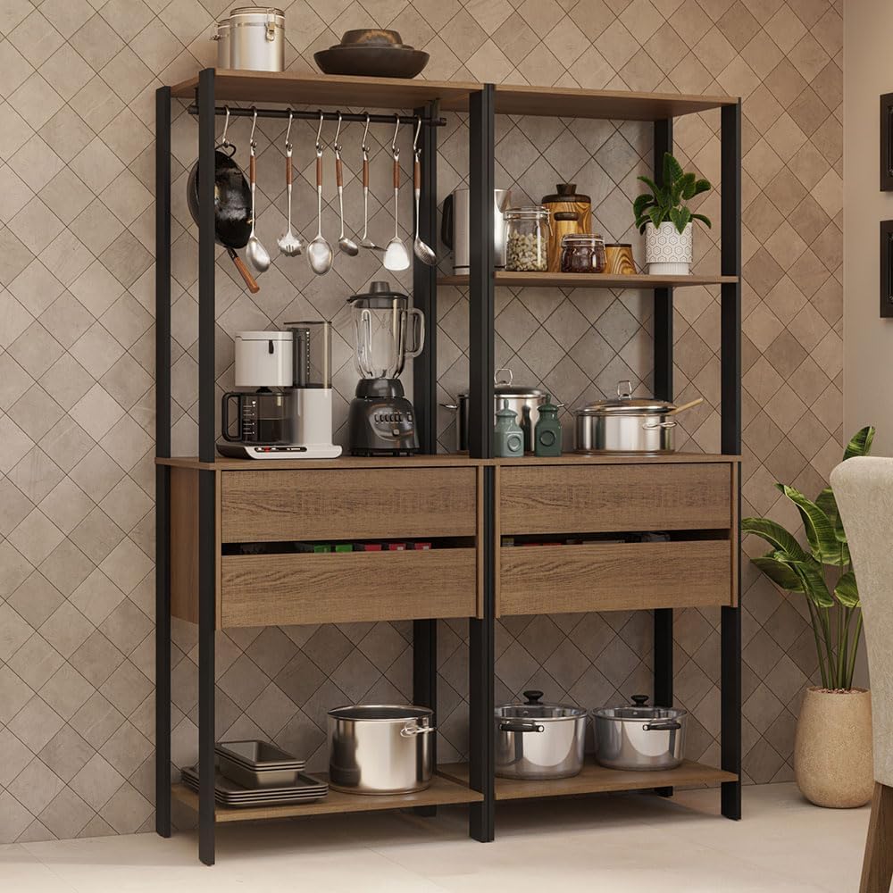 Madesa Kitchen Pantry Storage Rack with 4 Drawers, 5 Shelves and Hanging Spac...