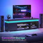 Rolanstar TV Stand with Power Outlet & LED Lights, Modern Entertainment Center for 32/43/50/55/65 Inchs TVs, TV Table, Universal Gaming LED TV Media Stand with Large Storage Cabinet, Black