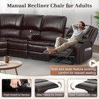Manual Reclining Sectional Sofa Set, 5 Seats 1+1+3 Leather Reclining Corner Sectional Couch, Family-Sized L-Shaped Recliner Couch with USB Charging, Thickened Padding, Sturdy Frame, Brown