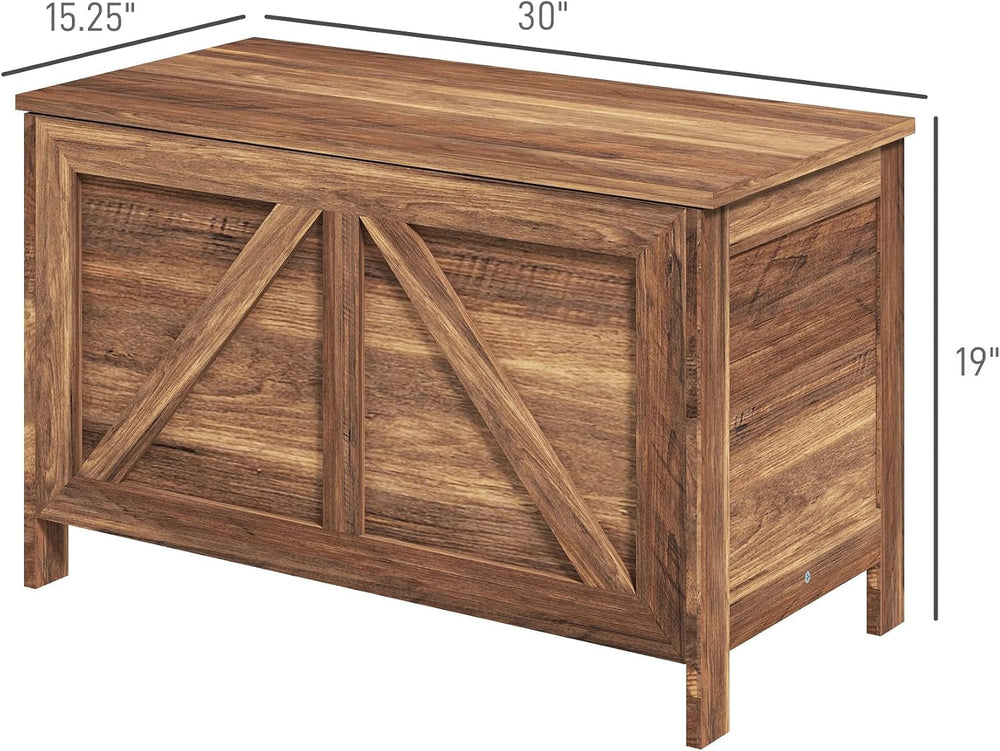 HOMCOM 30" Farmhouse Storage Bench Lift Top Storage Chest in Brown Oak |...
