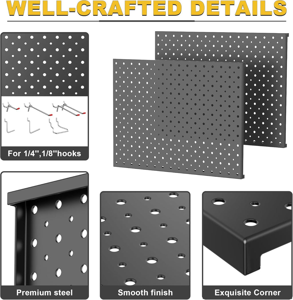 Ultrawall Metal Pegboard Panels, Pegboard Wall Organizer, Black Peg Boards for Wall, Garage Tool Storage Organization, 12"X16", 2pcs