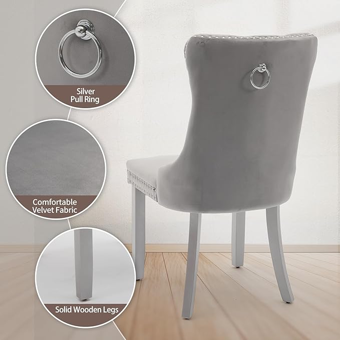 Velvet Dining Chairs Set of 2, High-end Tufted Upholstered Dining Chair with ...