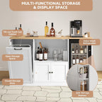 Kitchen Island with Seating, 67" Large Island Table with Trash | Bin for Dining Room, Kitchen Island on Wheels with Power Outlet & Open Shelves, Storage with Small Fridge Organization, White