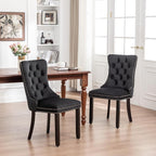 Velvet Dining Chairs Set of 2,Upholstered Dining Chairs with Ring Pull Trim and Button Back,Modern Seating for Kitchen, Bedroom & Living Room(Black)