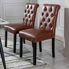 PU Leather Dining Chairs Set of 2, Farmhouse Upholstered Kitchen & Dining Room Chairs Modern Accent Side Chairs Parsons Chairs for Bedroom/Living Room/Resturant, Brown