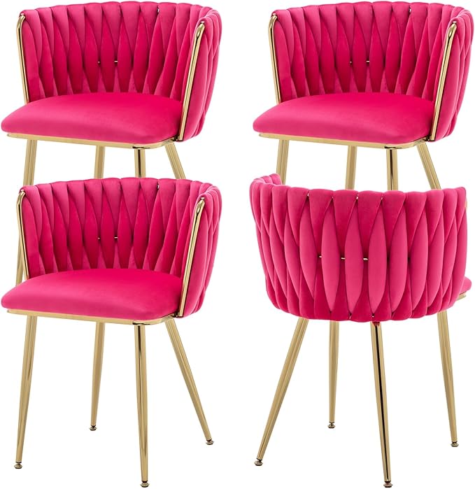 Velvet Dining Chairs Set of 4, Modern Upholstered Dining Chairs with Gold Met...
