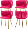 Velvet Dining Chairs Set of 4, Modern Upholstered Dining Chairs with Gold Metal Legs for Dining Room, Vanity, Kitchen, Living Room(Rose Red)