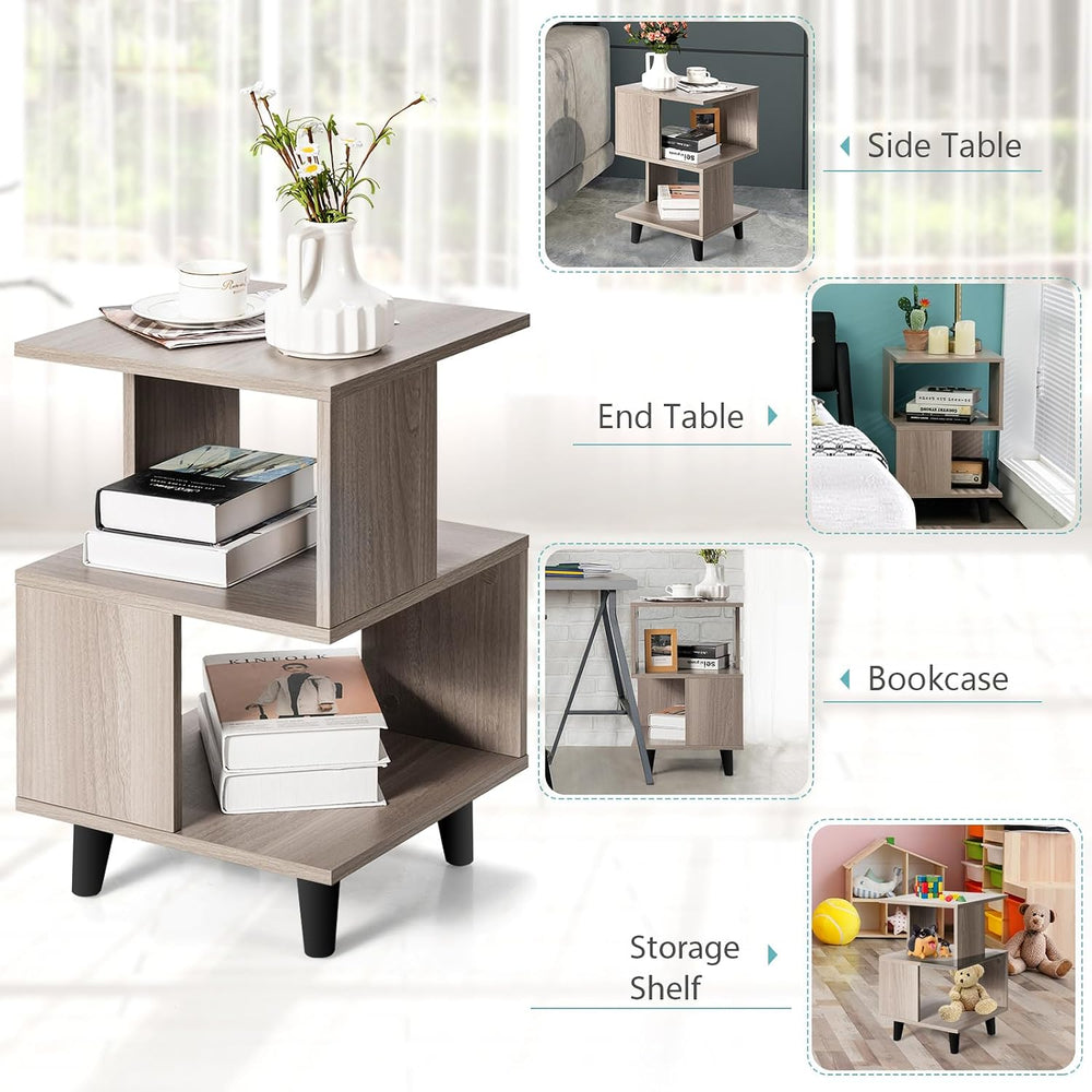 Giantex End Table, Wood Nightstand with Legs, Accent Sofa Side Table Open Sto...