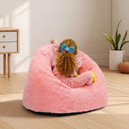 N&V Small Bean Bag Chair for Kids, Children Mini Bean Bag Sack, Foam Filling, Includes Removable and Machine Washable Cover, 27in, Soft Faux Fur (Pink)