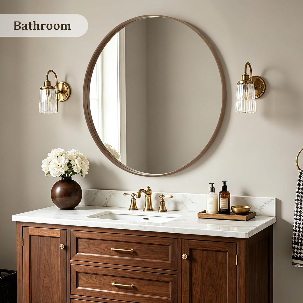 HOMECOOKIN Round Wood Mirror 40 inch Circle Mirror, Rustic Farmhouse Wooden F...