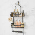 SWTYMIKI Bathroom Shower Caddy Hanging - 3 Tier Rustproof Over Shower Head Organizer, No Drilling Bathroom Shelf with 16 Hooks & Soap Holder, Anti-Swing Rack for Shampoo,Sponge,Towel, Black, Large