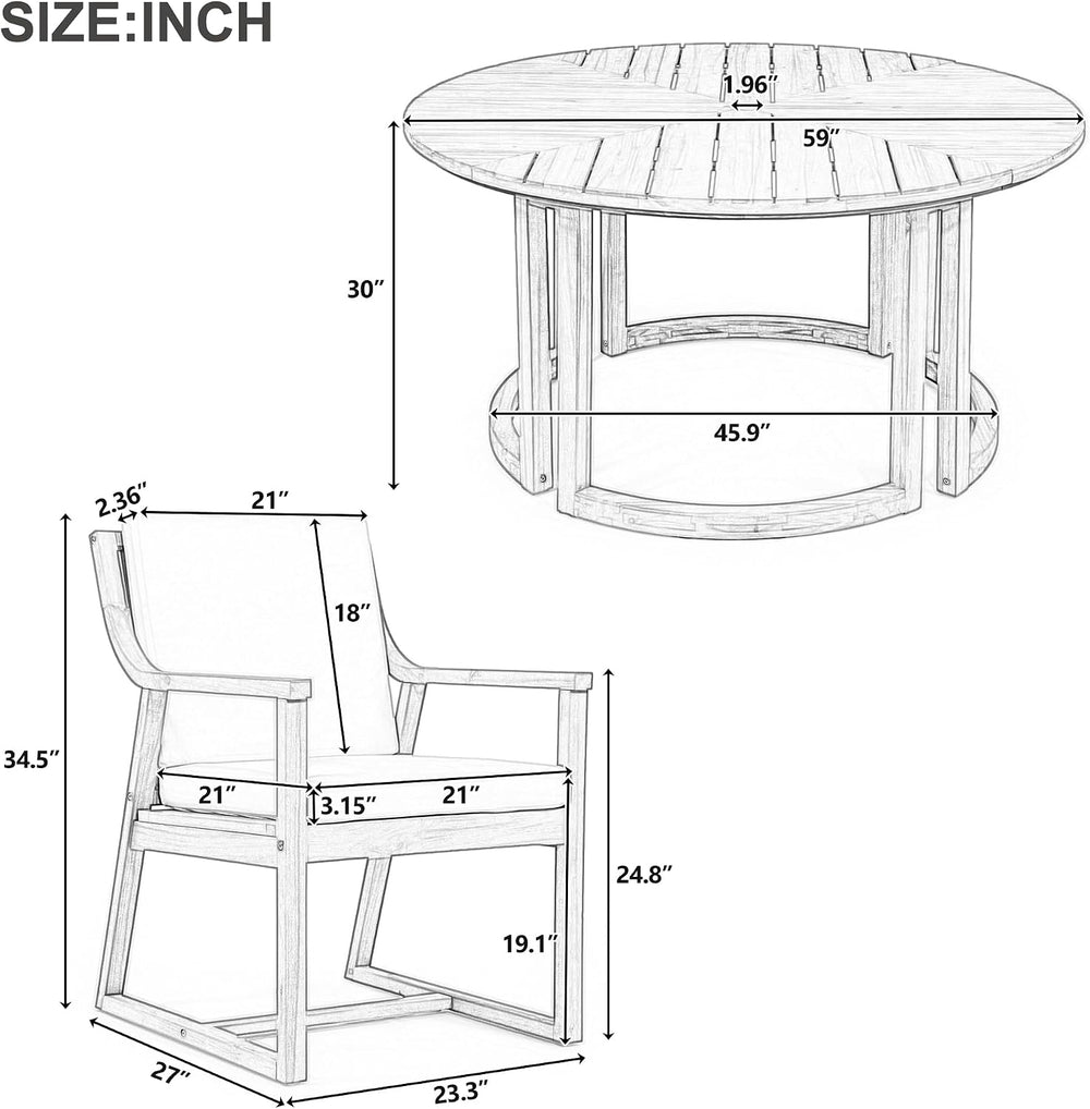 Quarte 7-Piece Patio Dining Table Set, Round Dining Table with 1.96" Umb...