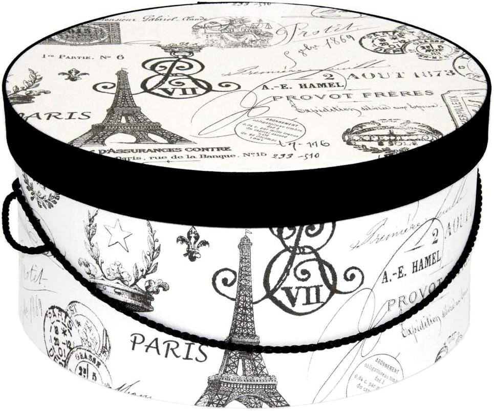 Sarah's Hat Boxes Classic Paris Hat Box – 12.75" x 6.5" (Dia. x Ht.) Handmade in USA – Odorless Non-Toxic Adhesive, Cording Handle – Premium Storage for Hats & Accessories