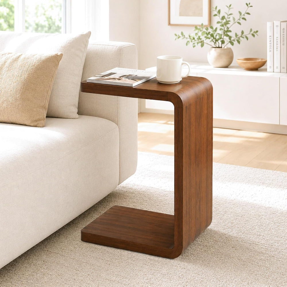 C Shaped End Table for Couch, Slide-Under Side Table for Couch for Living Roo...