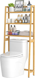 VASMIA Over The Toilet Storage,Bamboo 3-Tier Bathroom Organizer Over Toilet Storage Cabinet,Freestanding Space Saver with 3 Hooks Natural