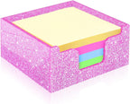 Rouidr Acrylic Sticky Note Holder, Self Stick Note Pad Holder, 3.94 x 3.94 Inch Glitter Memo Pad Dispenser Organizer for School Office Home Desk Supplies, Pink