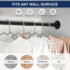 No Drilling Closet Rod, 27.5-94 Inches Hanging Closet Rod for Clothes, Closet Bar & Pole Heavy-duty, Closet Rods for Hanging Clothes For Closet Wardrobes Bathroom Laundry RV Curtains,Black