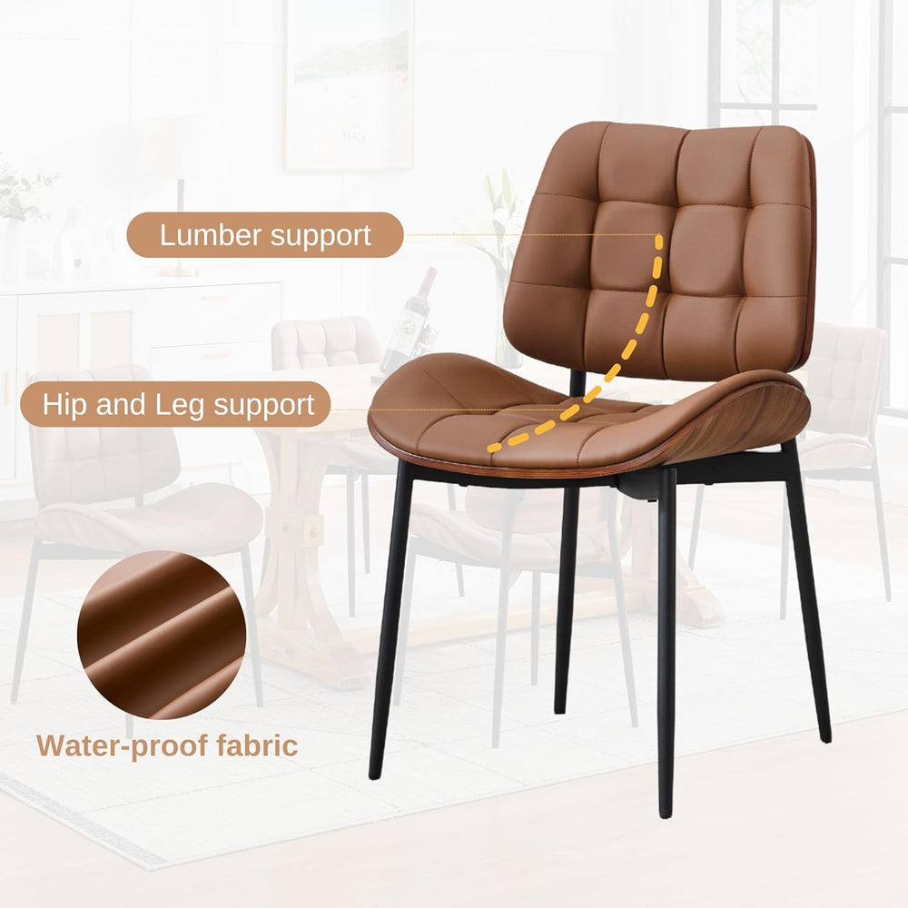 Mid Century Modern Dining Chairs Set of 4, Brown | Faux Leather Upholstery, W...