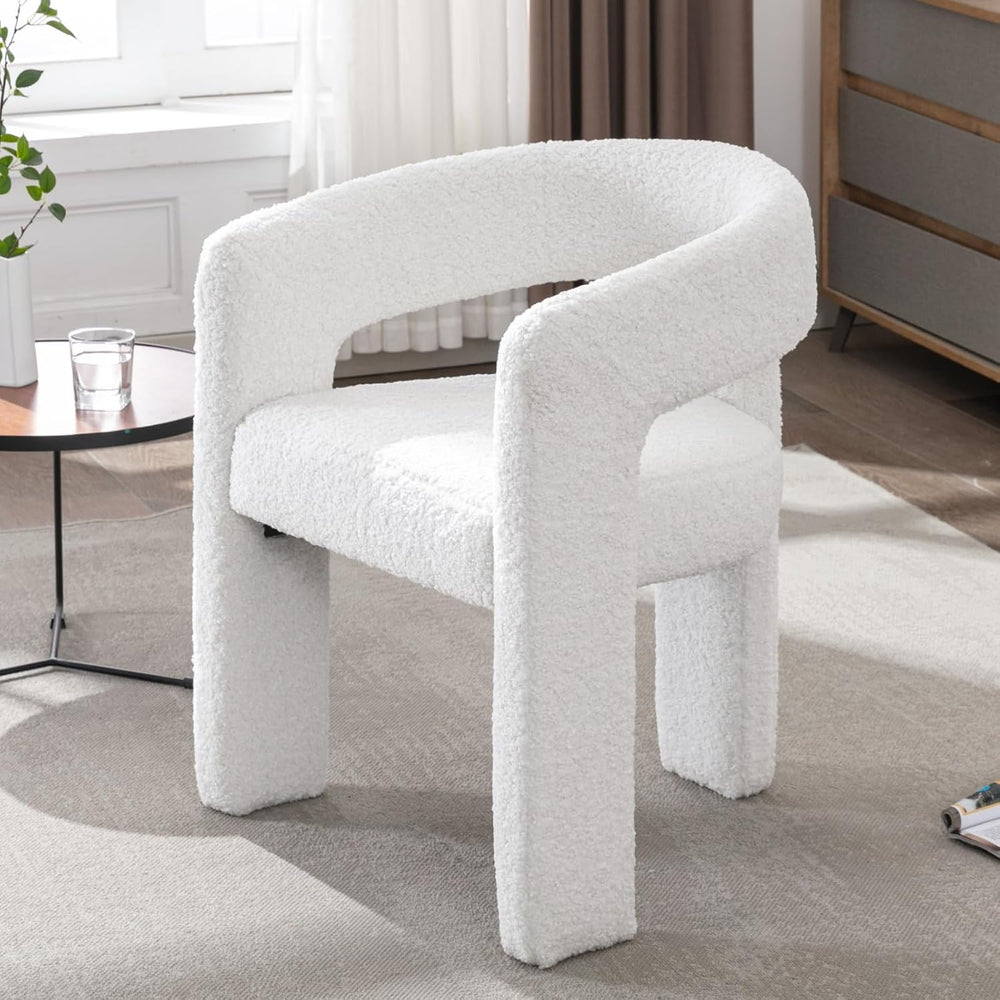 HNY Modern Barrel Kitchen & Dining Room Chair, Sherpa Upholstered Accent ...