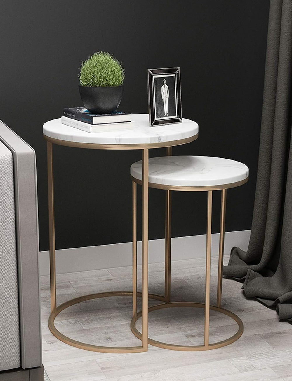 Nordic Round Nesting Tables,Marble Stackable Coffee Table,Cocktail End/Side T...