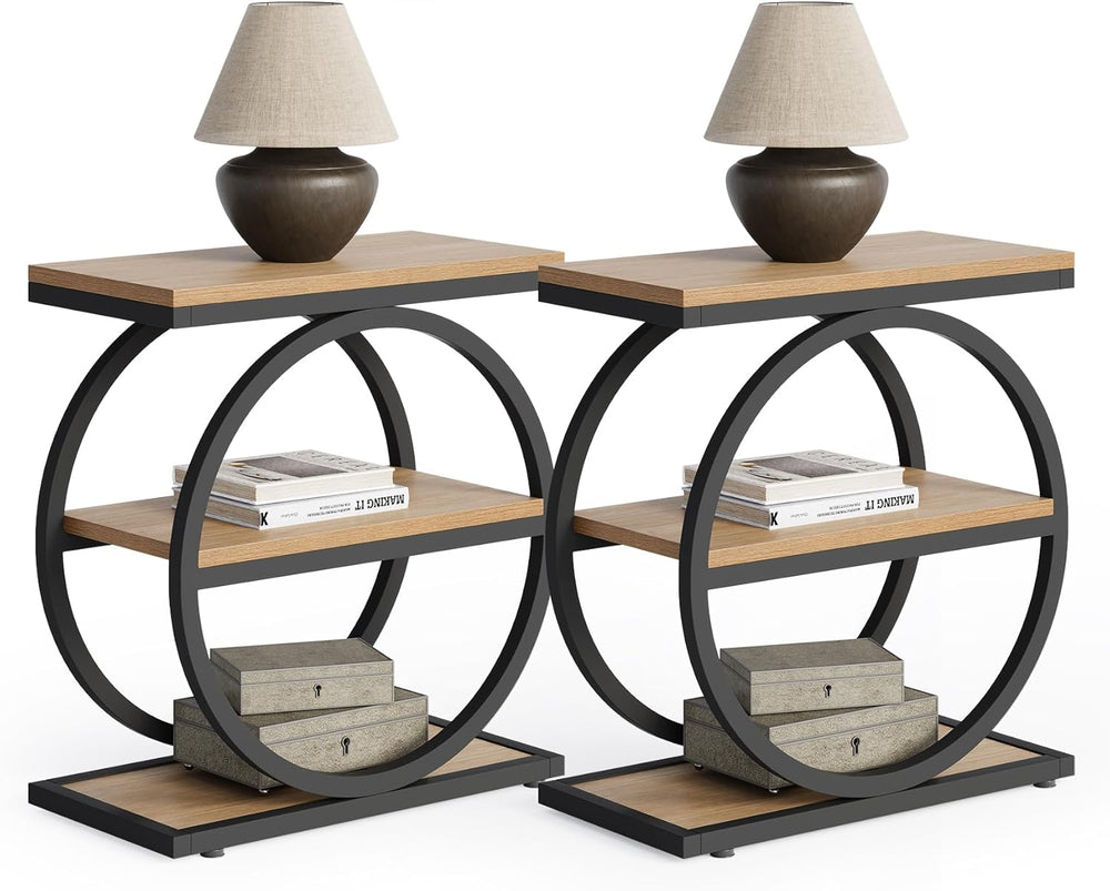 LITTLE TREE End Table Set 2, Side Table with 3-Tier Storage Shelves, Small So...