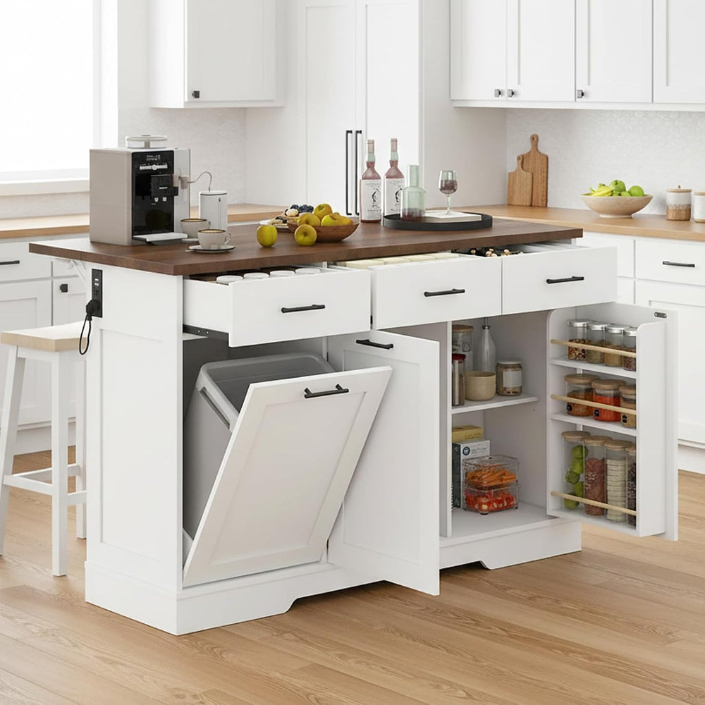 Kikihouse 55" Drop Leaf Kitchen Island Table with Power Outlet, Large St...