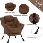 Welnow Lazy Chair with Ottoman, Modern Lounge Accent Armchair with Armrests and a Side Pocket, Leisure Sofa Armchair Set, Reading Chair with Footrest for Small Space, Dark Brown