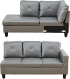 L Shaped Sectional Sofa with Ottoman, Leather Right Facing Modern Couches for Living Room, Bedroom, Office