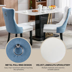OVENTA Modern Tufted Upholstered Dining Chairs Set of 4, White Blue Velvet and Leather Dining Chair with Solid Wood Legs, Sillas de Comedor, Kitchen Chairs (White Blue, Velvet and Leather Set of 4)