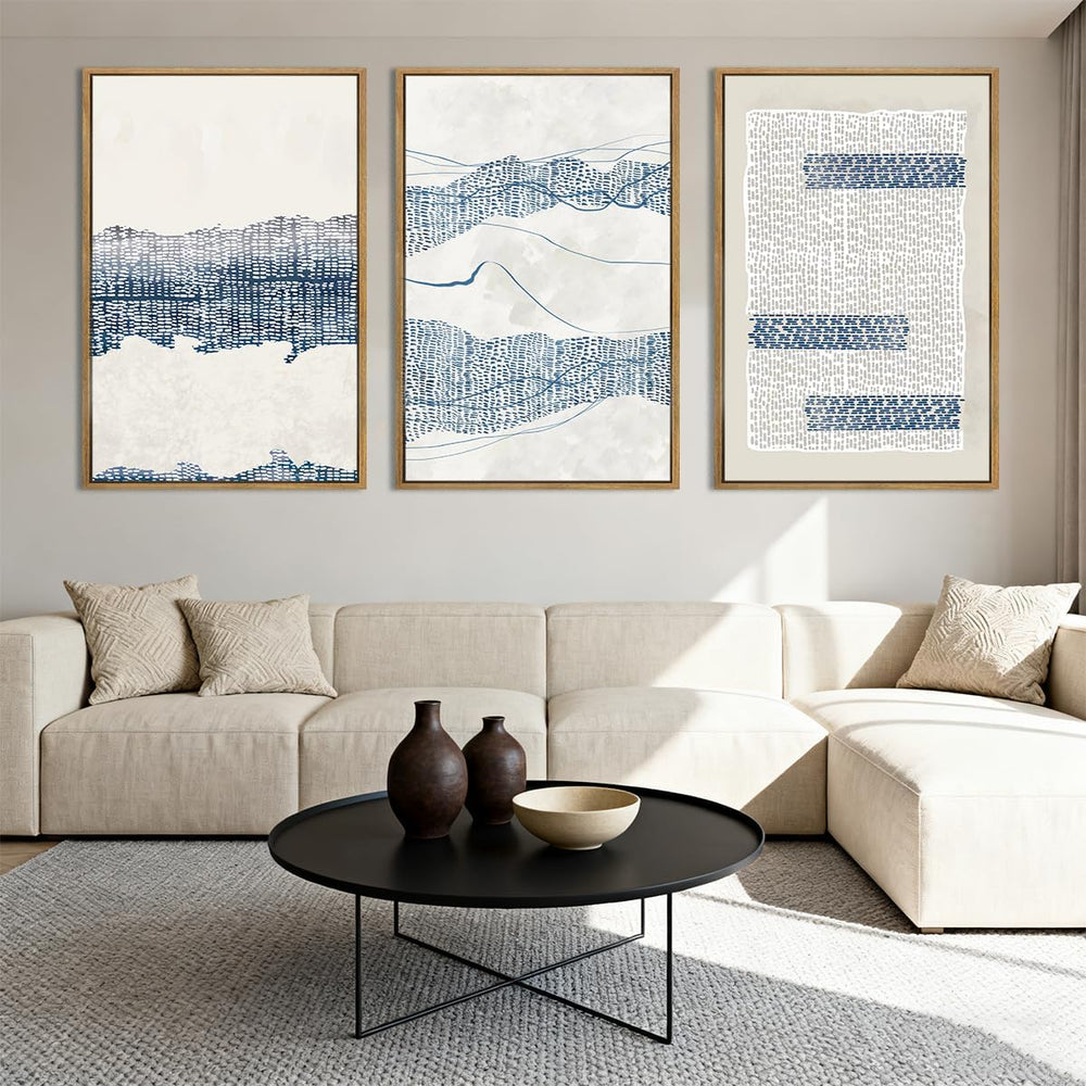 IARTTOP Large Blue Coastal Framed Wall Art 16x24 Inch White Abstract Boho Art...
