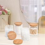4 Pack Glass Qtip Holder Dispenser Set - Apothecary Jars with Lids for Vanity Makeup Organizer - Bathroom Canister Storage Organizer for Cotton Ball,Swab,Round Pads,Floss