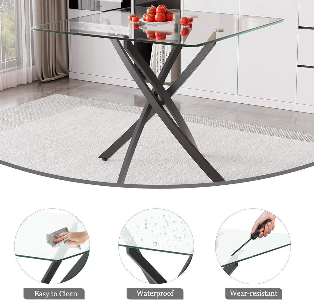 5 Piece Clear Glass Top Dining Set, 36'' Modern Minimalist Square Din...