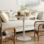 White Round Table Modern Dining Table Marble Texture Tulip Round Kitchen Table Mid Century Coffee Table for Living Room, 24 inch