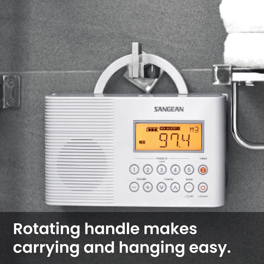 Sangean H201 Waterproof AM/FM Shower Radio with NOAA Weather Alert