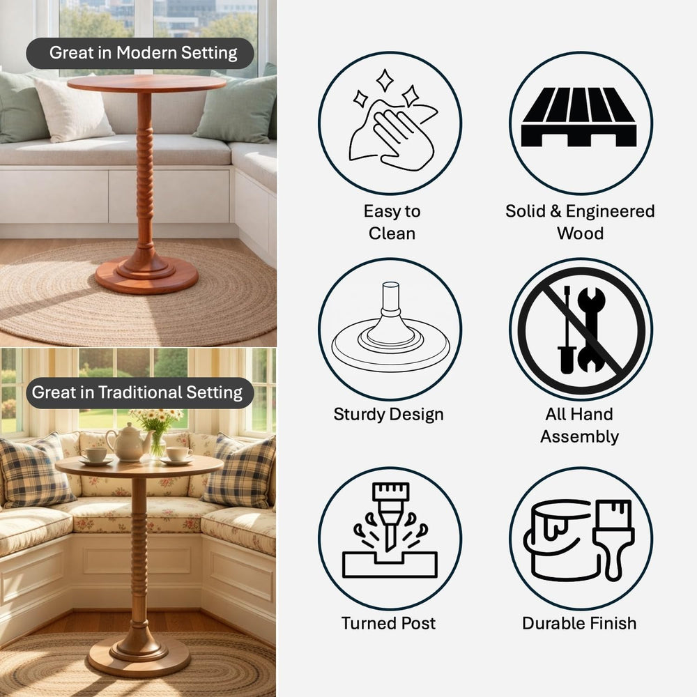 Decor Therapy Crewe Round Contemporary Side Table, Pedestal Base, High Top Co...