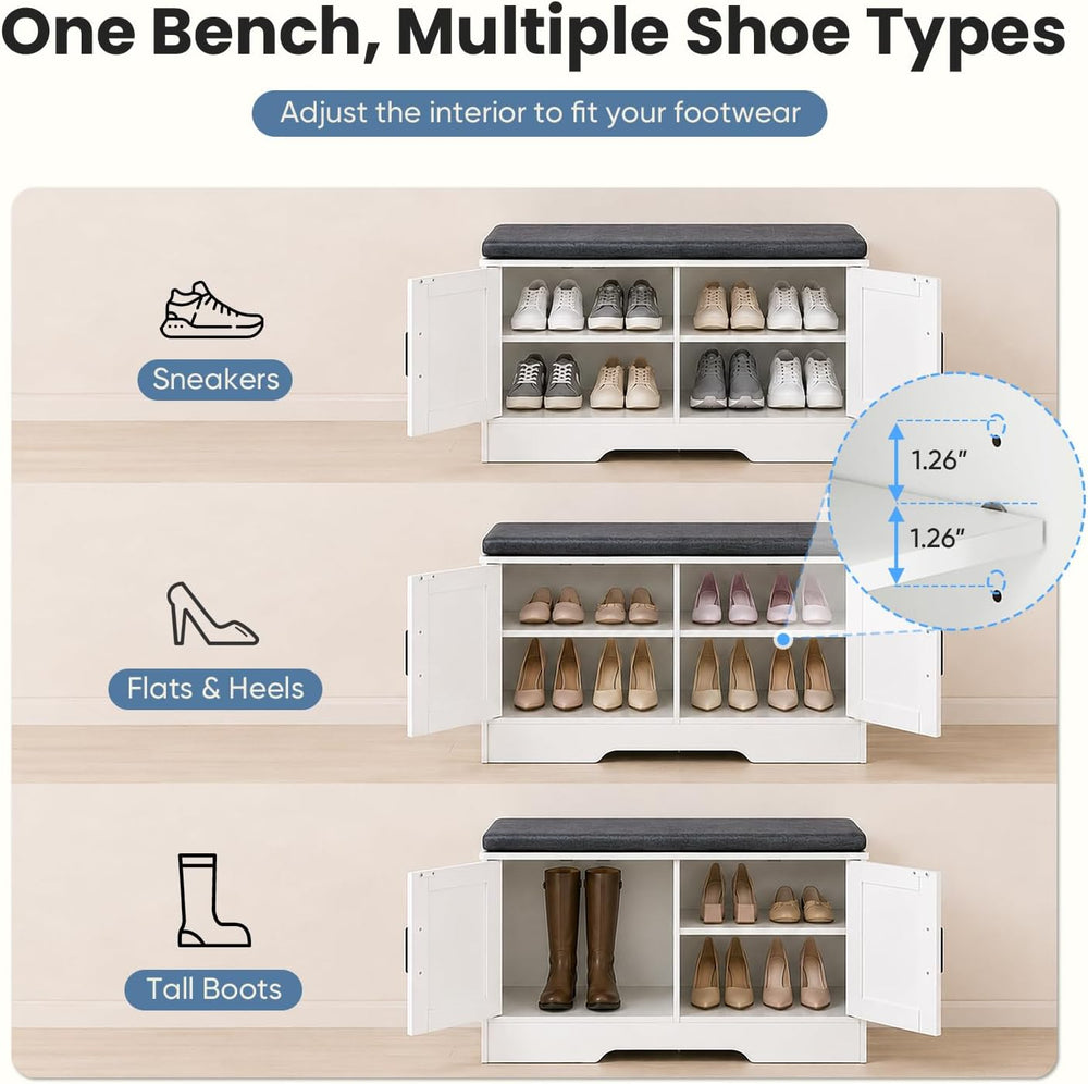 NEWBULIG Shoe Storage Bench for Entryway with Cushion, 27.6IN, White | Shoe O...