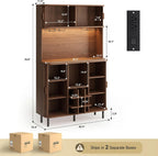 ONBRILL 71" Tall Wine Bar Cabinet with Storage (Walnut) | Fluted Liquor Cabinet, Modern Coffee Bar Cabinet, Large Home Bar, with LED Lights, Power Outlet, for Living Room, Kitchen