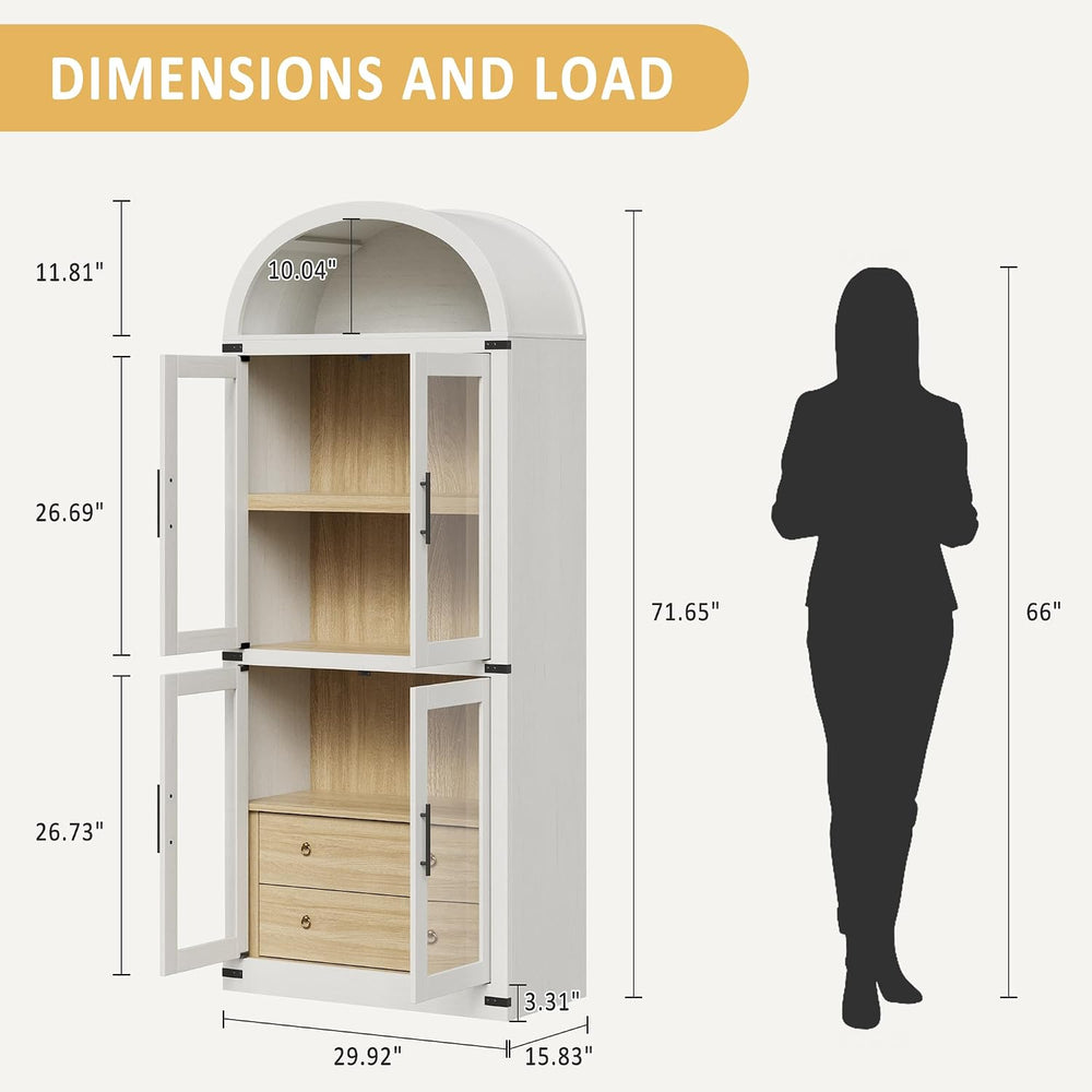IDEALHOUSE Arched Kitchen Pantry Cabinet,71'' Wood Storage Cabinets B...